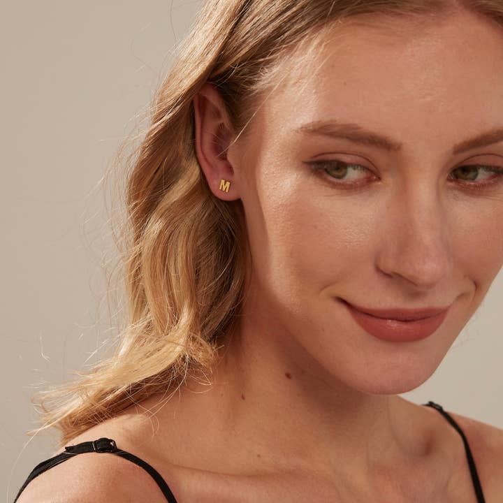 Perimade & Co. LLC – wholesale Stud/post earrings – Initial Letter Stud Ball end Earrings in 925 Sterling Silver1