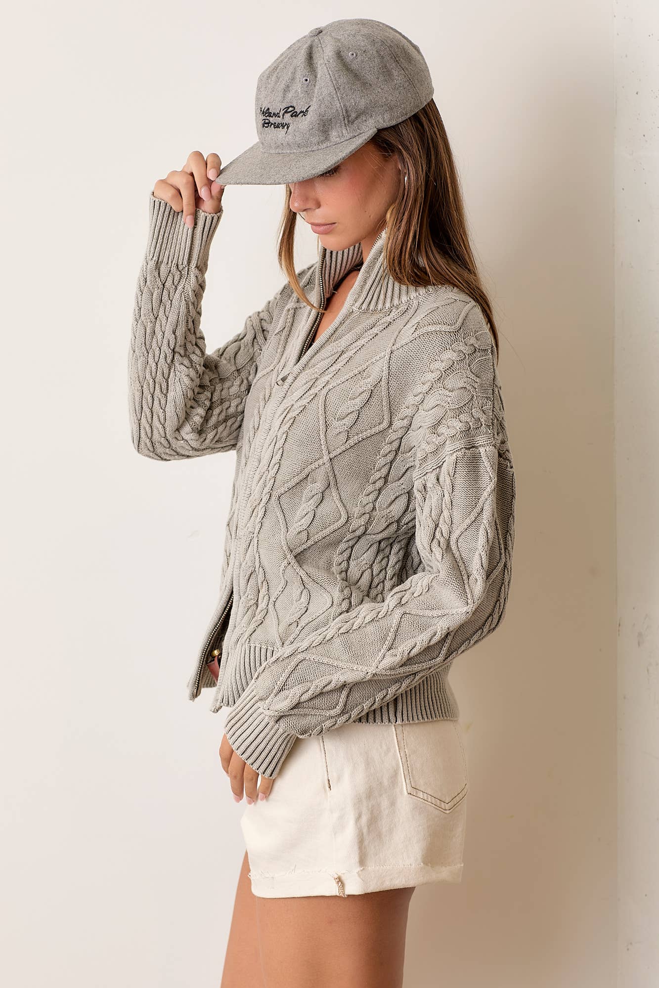 Promise LA - Wholesale Knit Sweater - Women's - Vintage vibe washed two way zip-up sweater10