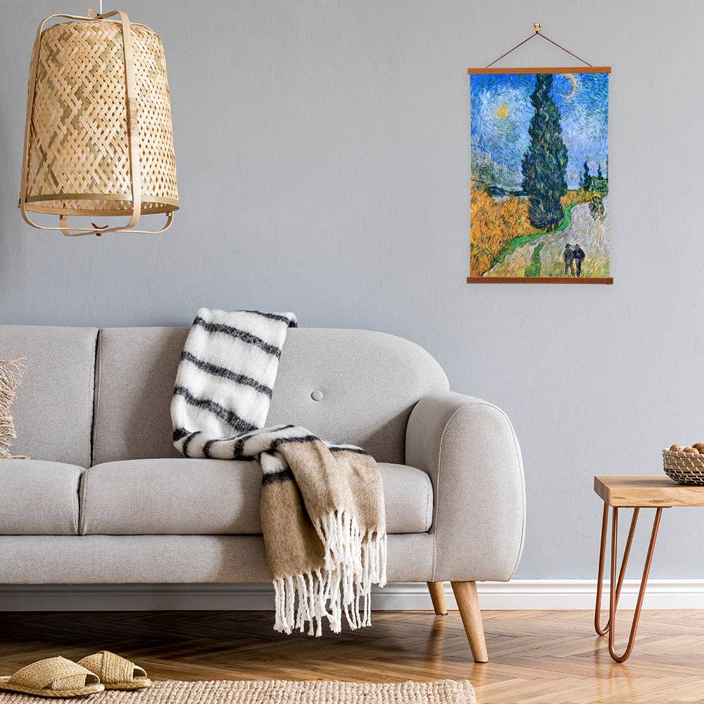 Vintage Banners - Vente Affiche d'art - Route avec cyprès et étoile de Vincent van Gogh3