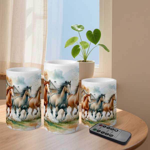 3-Piece Animal Pattern Flameless Pillar LED Candle Set for wholesale by Candles Meta