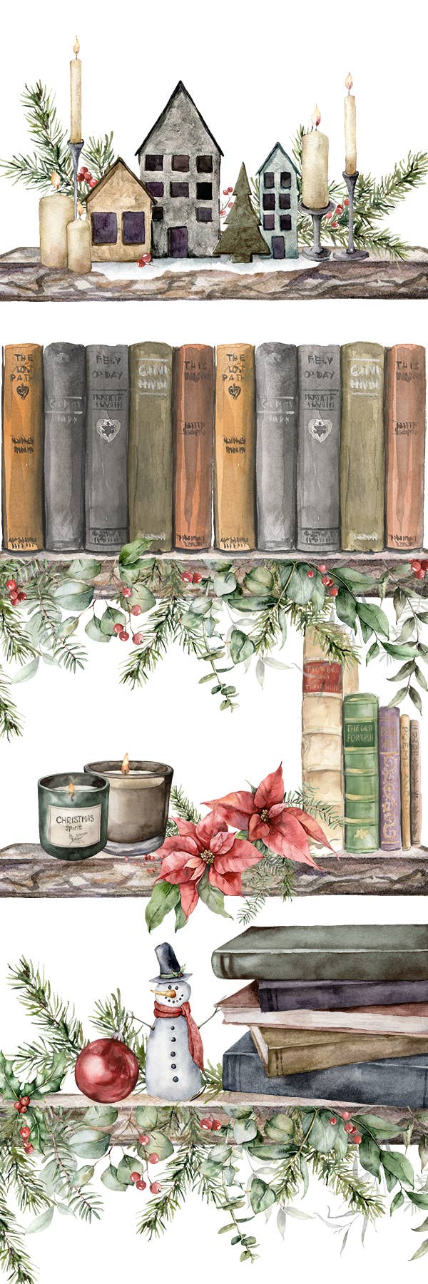 Mirkwood Scribes - Wholesale Bookmark - Christmas Bookshelf Watercolor2
