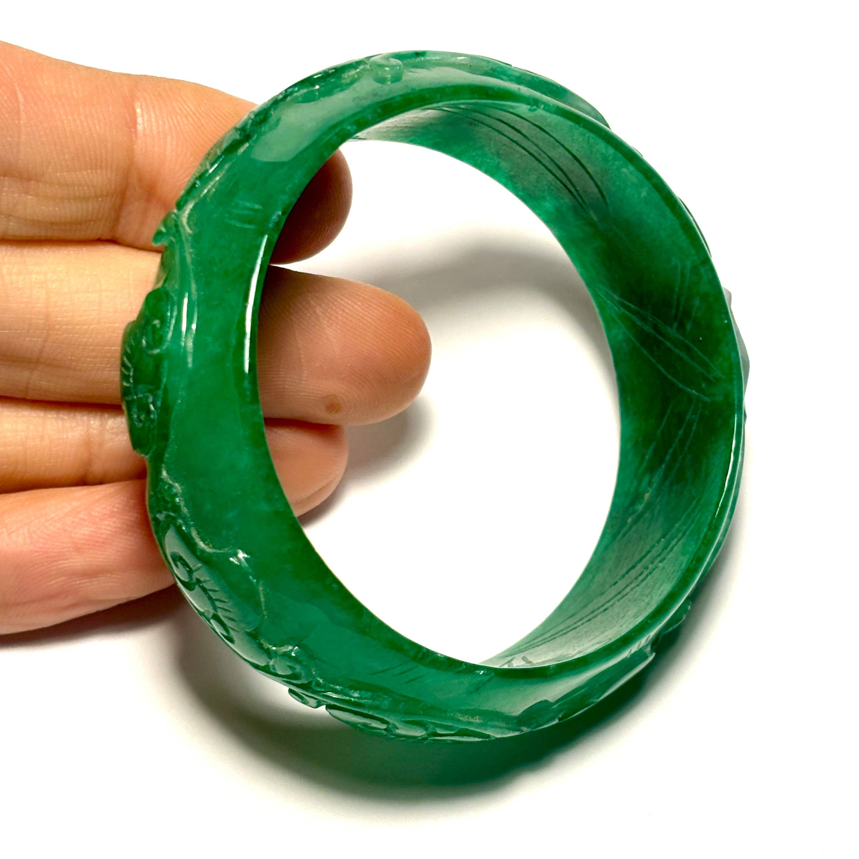 Whitestone Jewelry Co. - Wholesale Bangle Bracelet - Hand-Carved Green Jade Bangle5