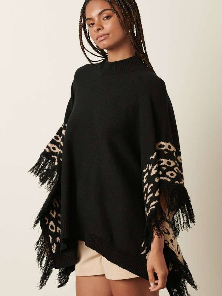 mittoshop - Wholesale Poncho - Women's - ANIMAL PRINT DETAIL TASSEL OVERSIZED PONCHO5