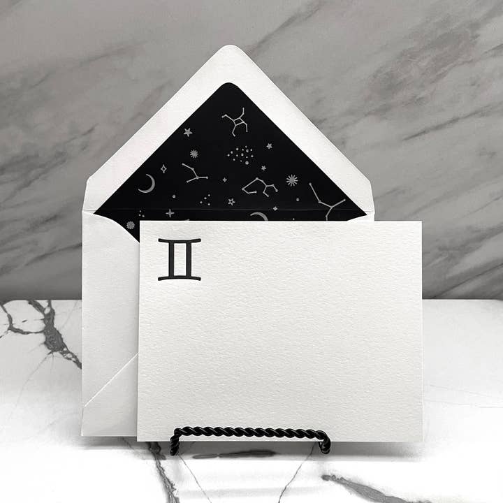 Conjunto de Papelaria do Signo Gémeos, Cartões do Zodíaco em Letterpress, Cartões de Notas do Zodíaco com Envelope, Conjunto de Cartões Celestiais, Cartões de Signos Estelares por atacado de Hearty Greetings