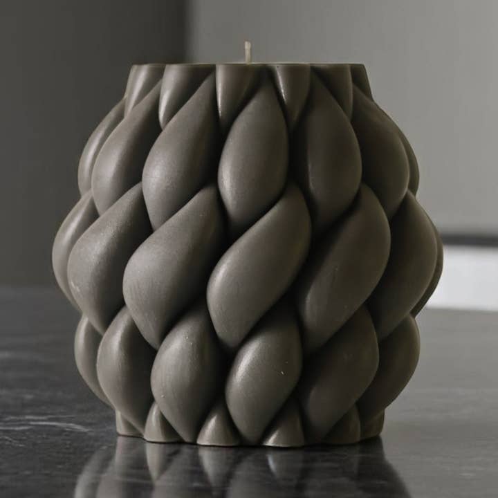 Large Geometric Twirling Swirl Candle 5x4.5in - Shaped for wholesale by Agaboo Candle