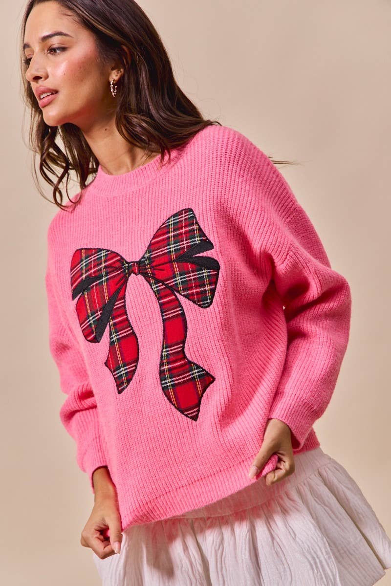 IVE - Wholesale Knit Sweater - Women's - Checker Plaid Ribbon Christmas Holiday Sweater Top13
