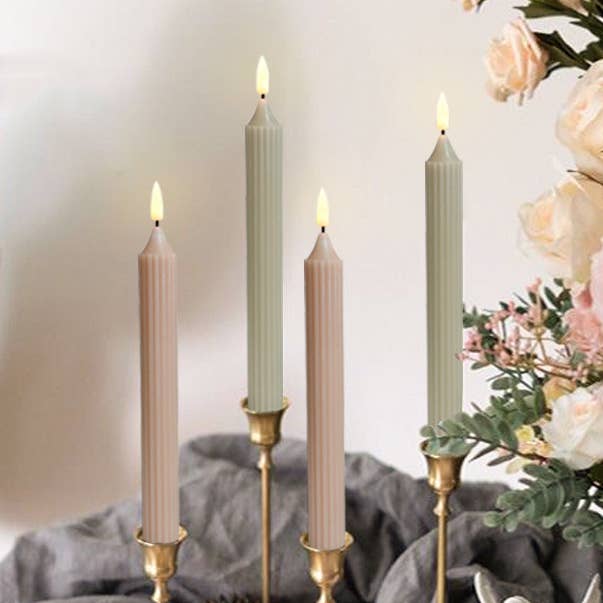 9.4 Inch Real Wax Flameless Striped Taper LED Candlesticks for wholesale by Sweet Home Deco