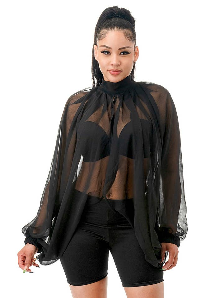 Boswell - Wholesale Blouse - Women's - Long Sleeve Sheer Organza Blouse