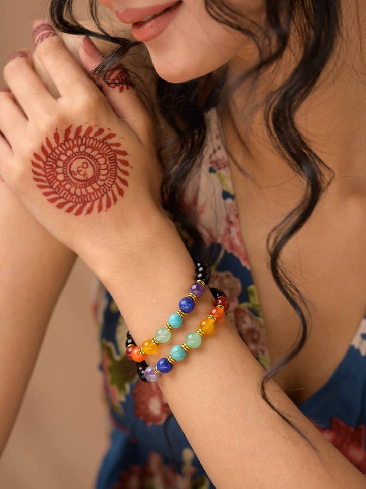 7 Chakra Stones Bead Bracelet for wholesale by Henna Shoppe