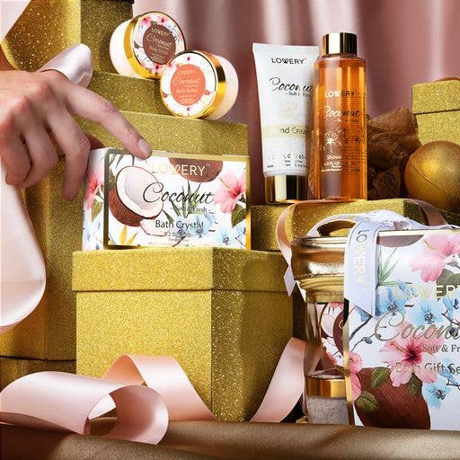 Lovery – wholesale Bath & body set – Bath & Body Gift Set, Coconut Bath Spa Set in Cosmetic Bag