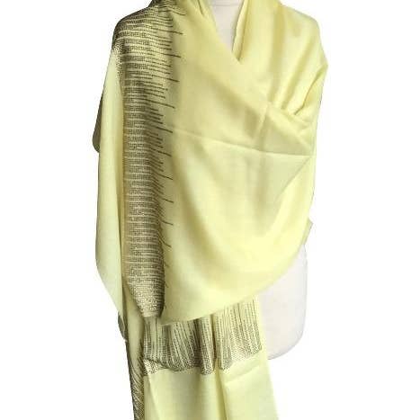 Memsahib Collections – wholesale Halsduk - Dam – Gult guld linjer Regn Design Border