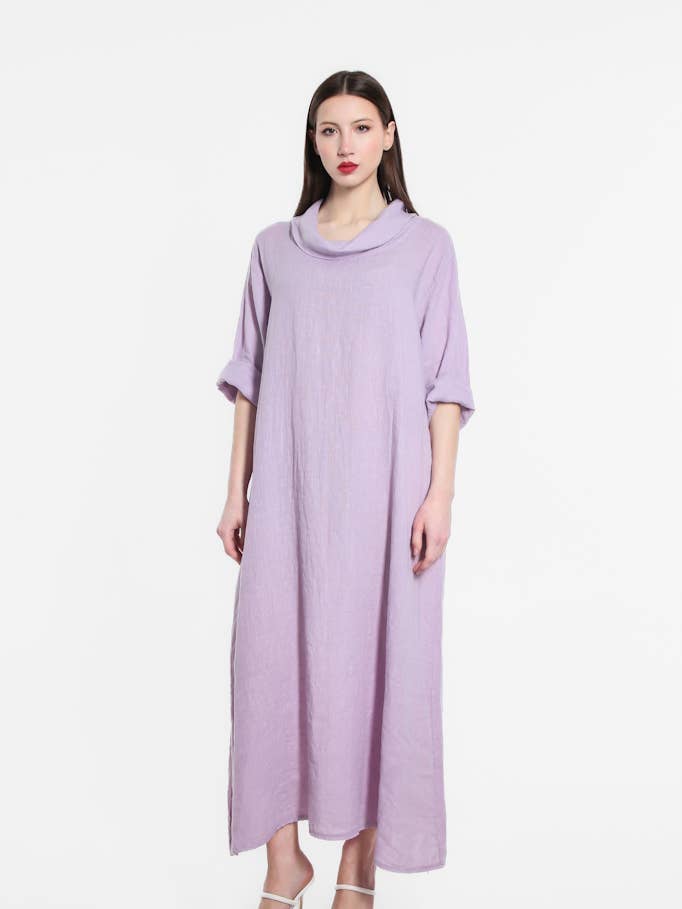 TINA Stephens Italy/Tees By Tina – wholesale Dress – Women's – Mara Cowl Neck Linen Maxi Dress (DQ103)10