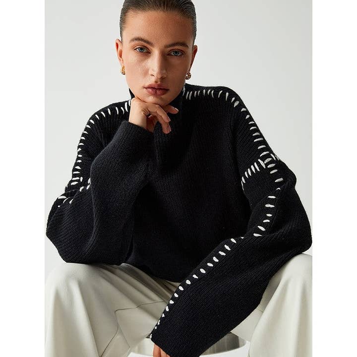BLACK Stylish Long Sleeve Parisian Round-Neck Knitwear for wholesale on Faire