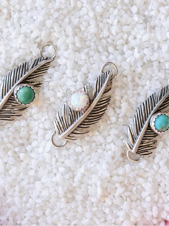 Feather Connector w/4mm Stone for wholesale by Desert Darlings Silver