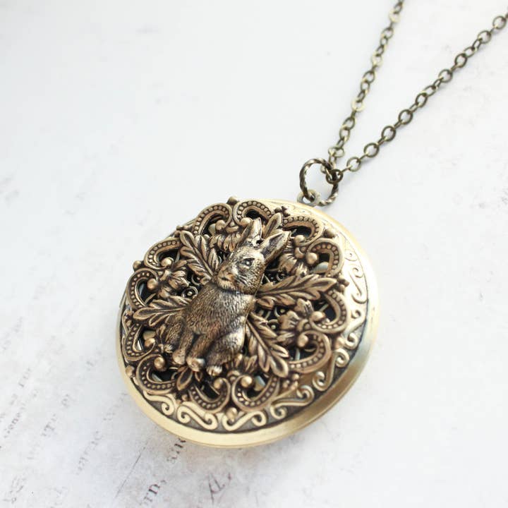 A Pocket of Posies - Wholesale Locket Necklace - Rabbit Locket Necklace