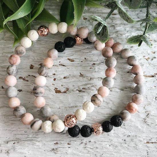 REMOVED BRAND – wholesale Pärlarmband – Rosa Zebra Jasper + Rose Gold + Lava Rock bead armband8