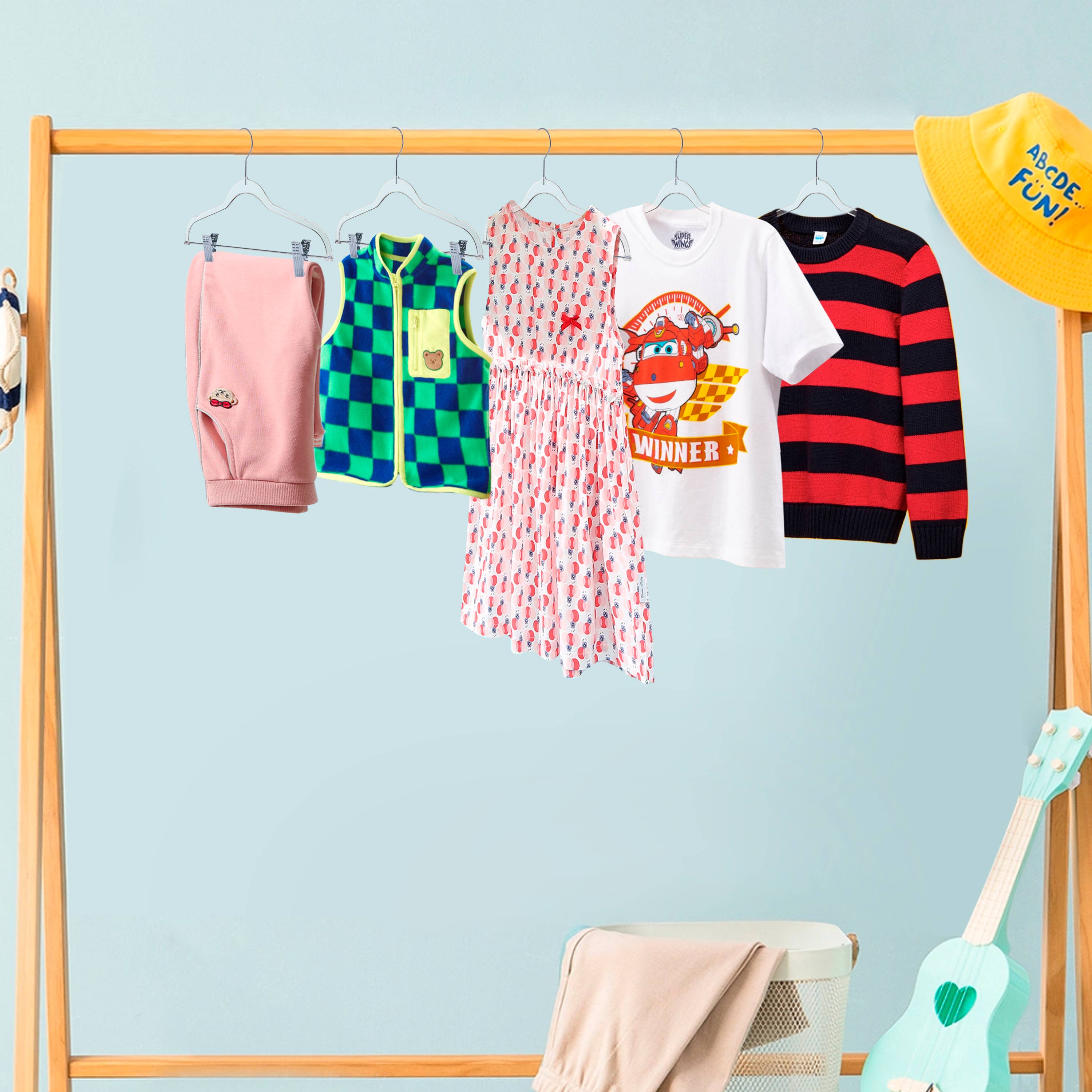 Quality Hangers - Wholesale Clothes Hangers - P355 - 13.5" Kids Clear Plastic Skirt Hangers W Clips 5 Pack2