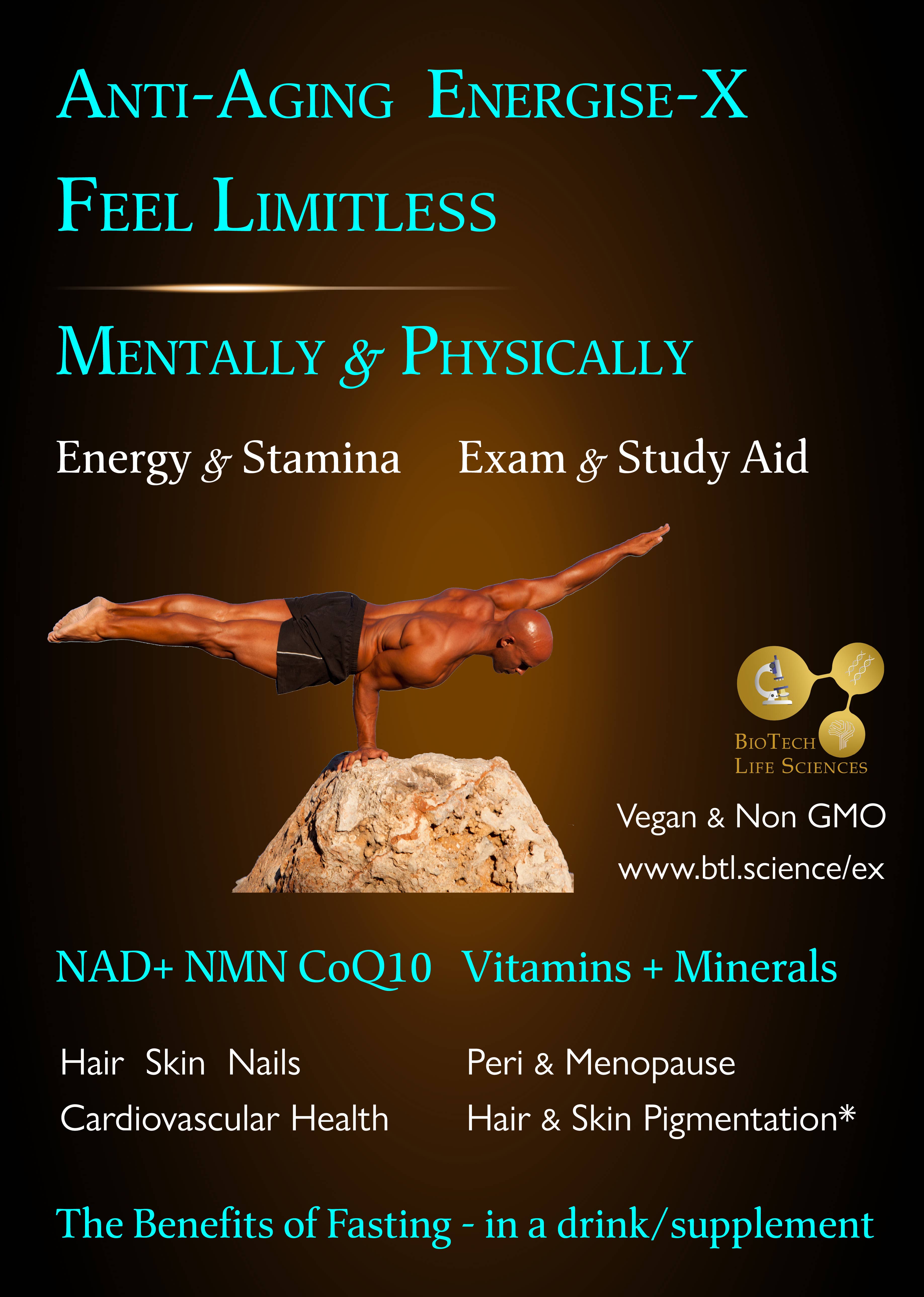 BioTech Life Sciences - Venta al por mayor Suplementos/vitaminas para beber - Cápsulas de NMN Resveratrol CoQ10 vitaminas de Té Verde: Energise-X3