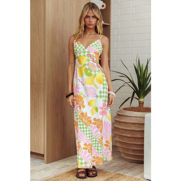 ORANGE VIBRANT FLORAL MAXI DRESS for wholesale on Faire