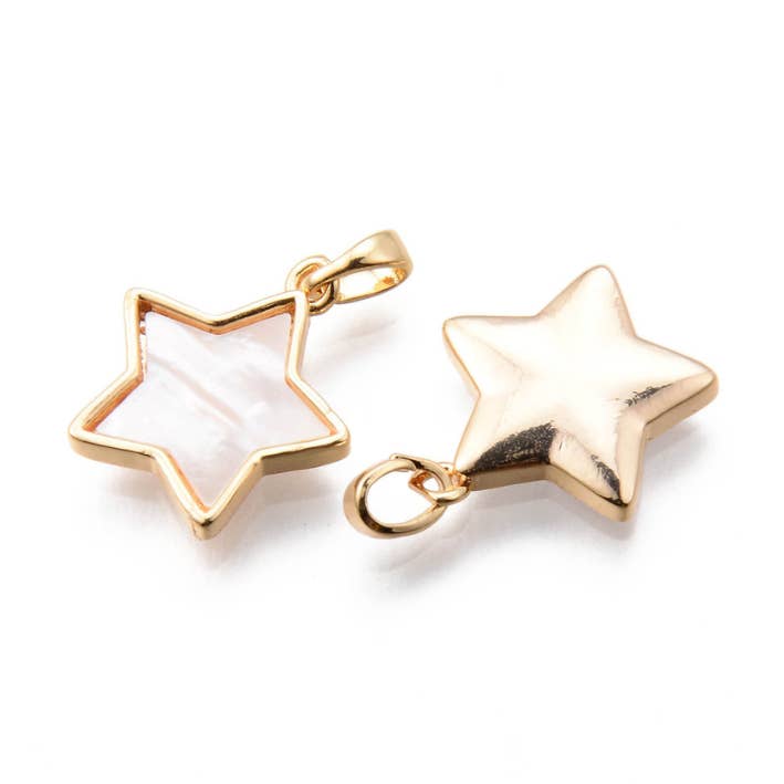 Stern-Anhänger mit goldgerahmter Elfenbeinmuschel für den Großhandel von The Charm Bar Company