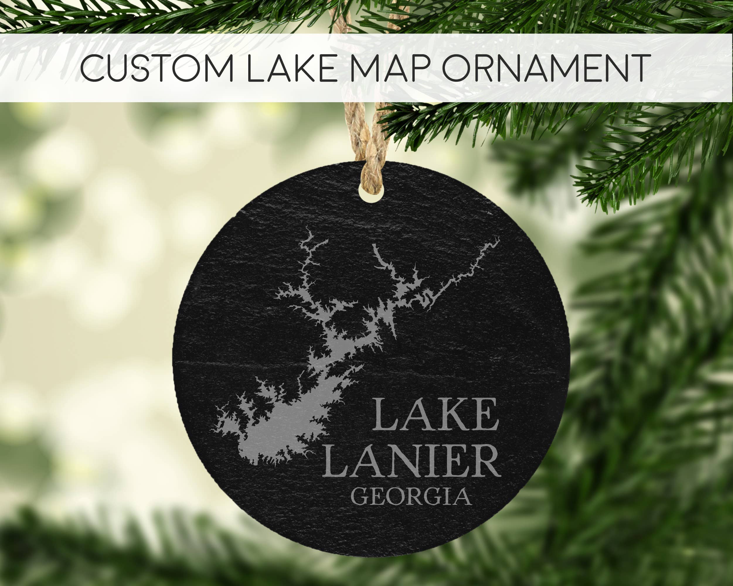 The Lillie Pad - Wholesale Ornament - Custom Lake Map Slate Christmas Ornament - Lake Gift0