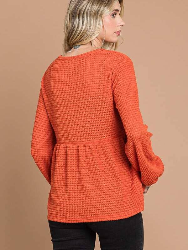 Culture Code - Wholesale Knit Top - Women's - CHT1821L - BUTTON DOWN RUCHING DETAIL LSLV TOP15