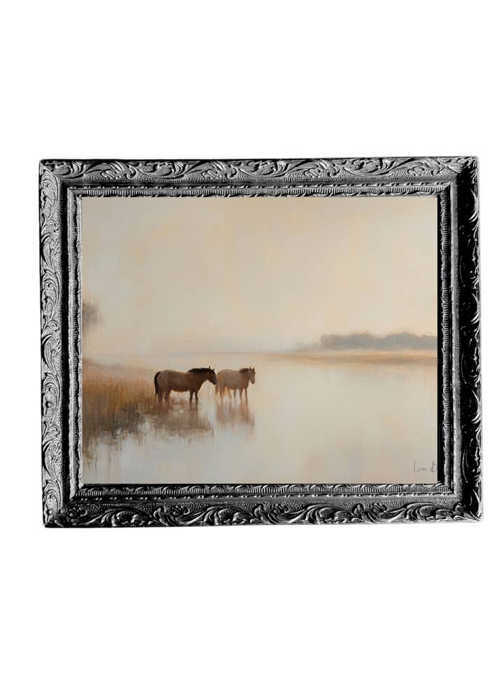 Horse By The River | French Black Mould Framed Art for wholesale by Luxe B Co