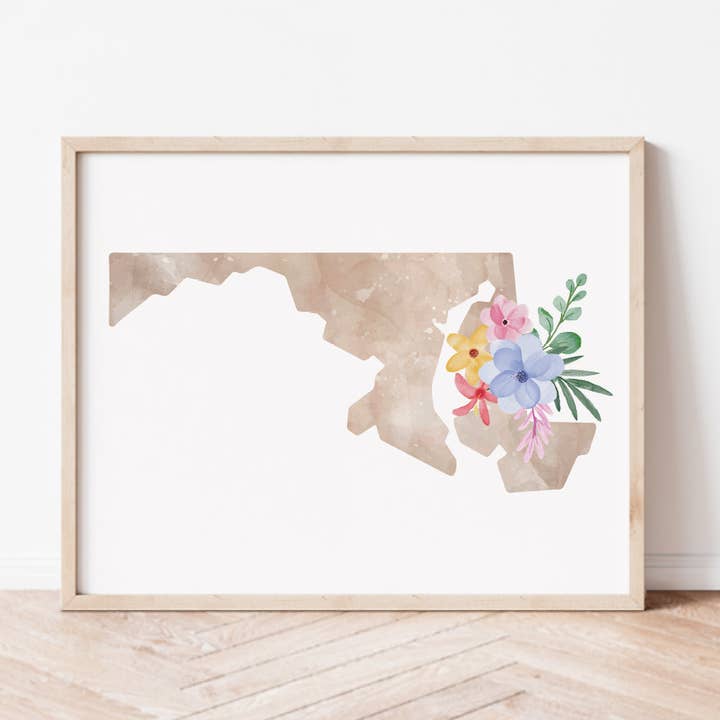 Maryland Floral Silhouette Art Print for wholesale by Backstory Map Co.