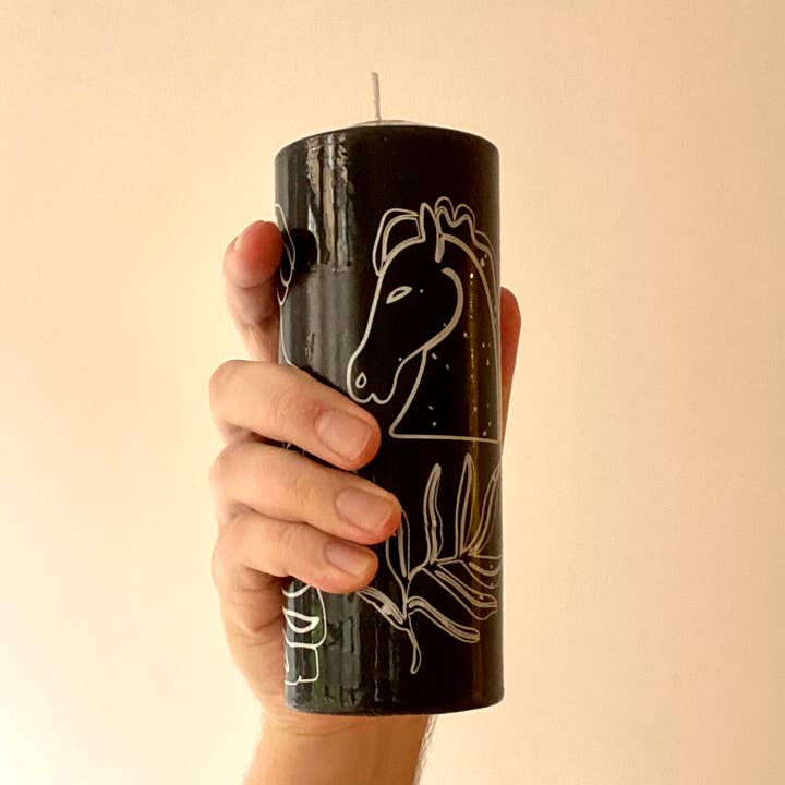 Black Tall Greek-Roman Design Pillar Candle for wholesale by Agora Home