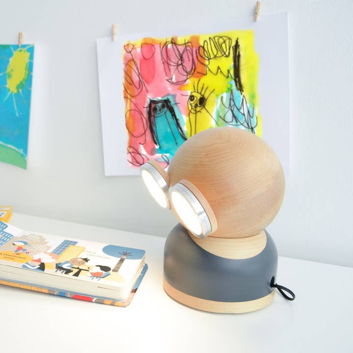 Curiosity Distribution - Wholesale Accent/Desk Lamp - GoggleLamp Mr Watt - Fun Wooden Table Lamp (red)4