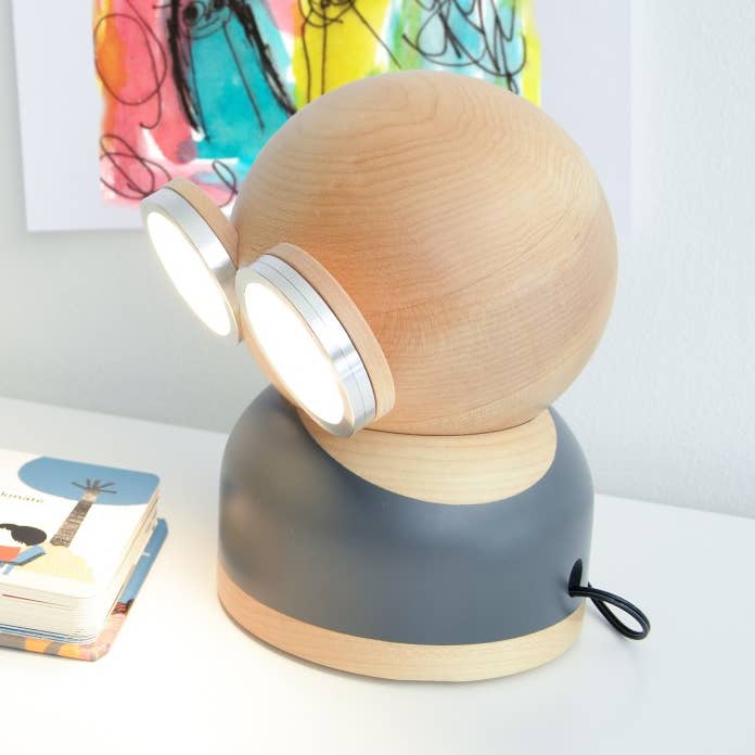 GoggleLamp Mr Watt - Fun Wooden Table Lamp (blue) for wholesale by Curiosity Distribution