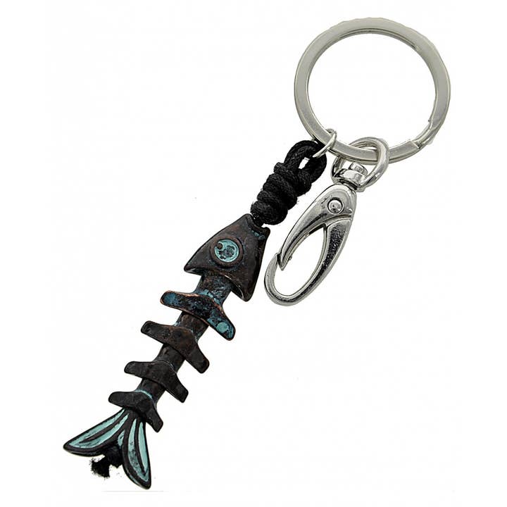 0011 PREMIERE - Wholesale Keychain - Women's - FR3856 3D Patina Fish Bone Thread Metal KeyChain