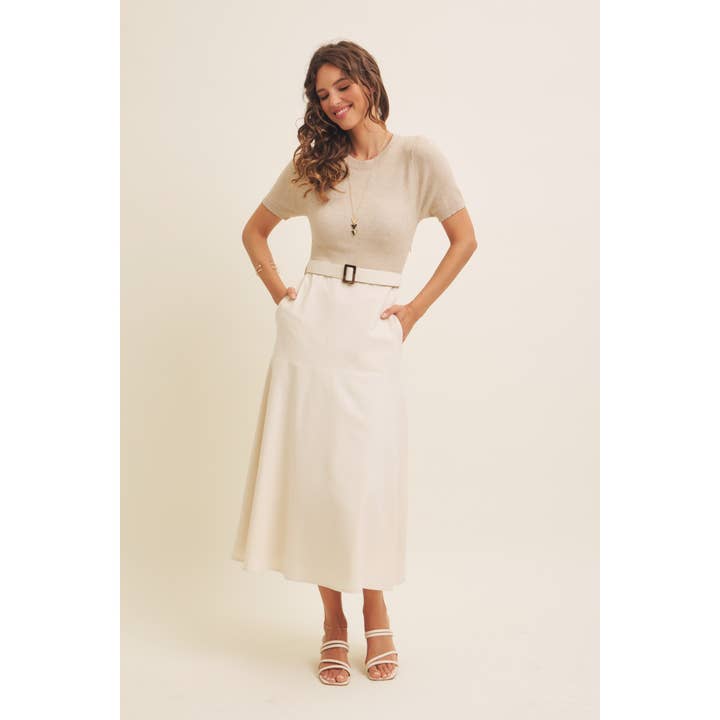 in february - Wholesale Dress - Women's - PHOTOGRAPHS LIKE A DREAM BELTED SWEATER TWOFER MIDI DRESS18