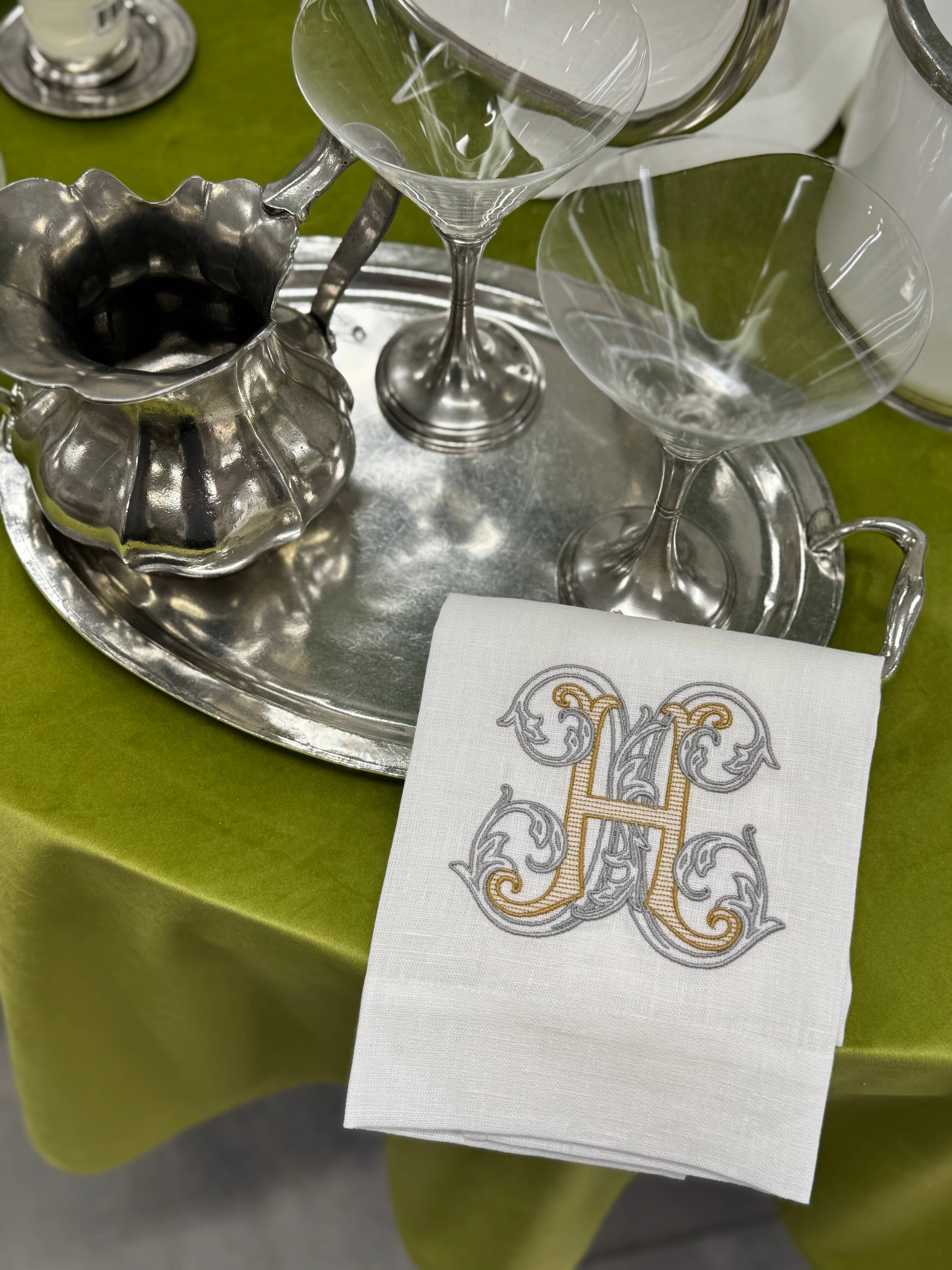 Arte Italica & Crown Linen Designs - Wholesale Tea Towel - Vintage Vine Monogram Linen Towel7
