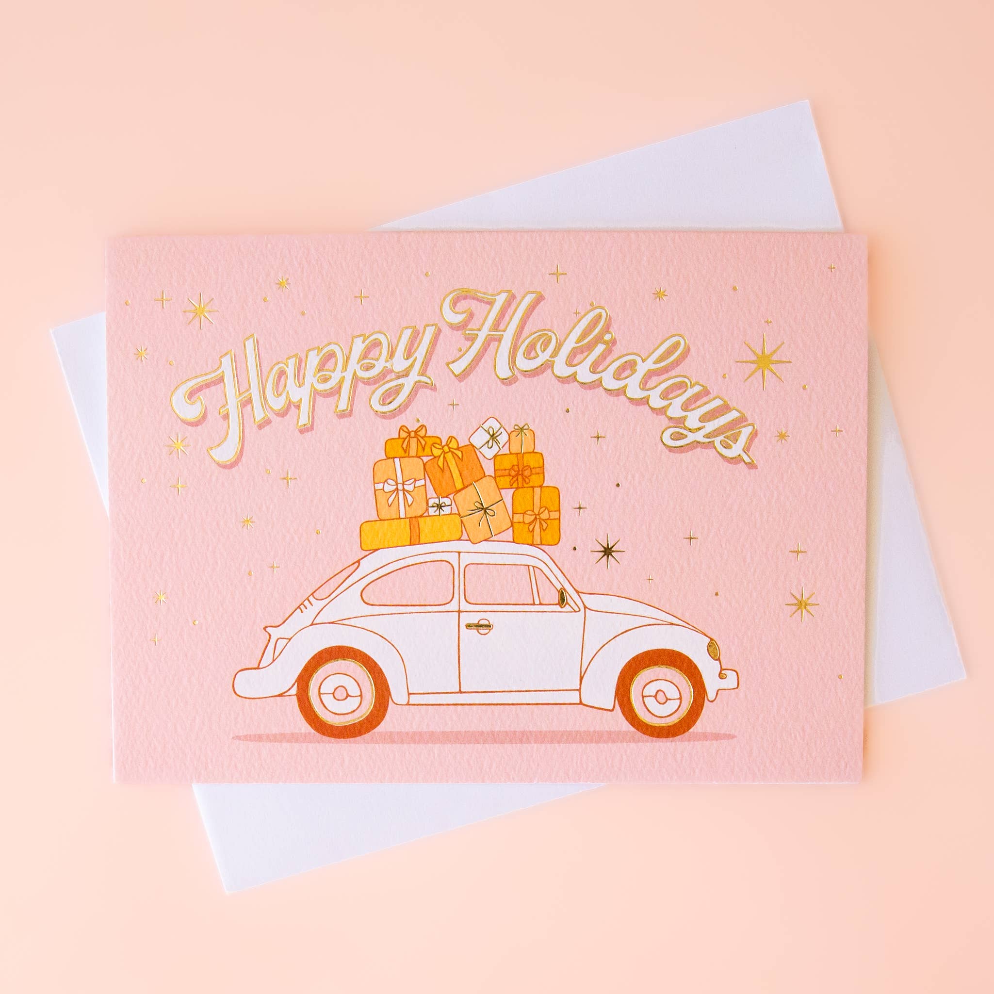 Sunshine Studios - Wholesale Season's Greetings Card - Happy Holidays VW Bug Card | Gold Foil1