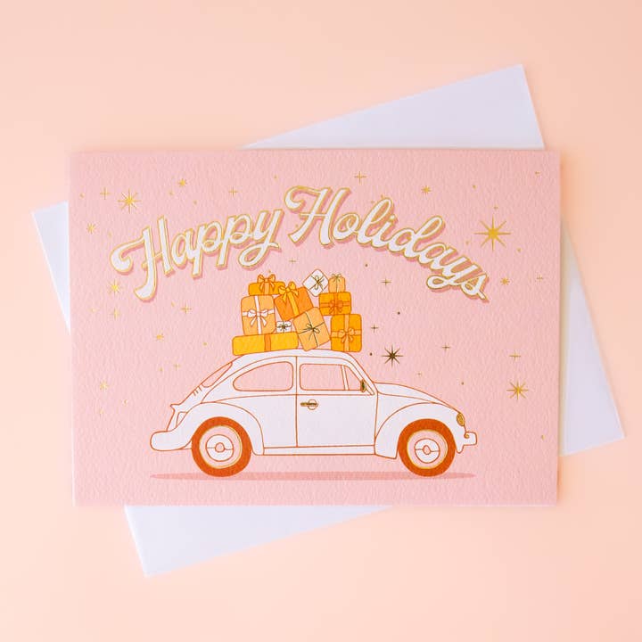 Sunshine Studios - Wholesale Season's Greetings Card - Happy Holidays VW Bug Card | Gold Foil1