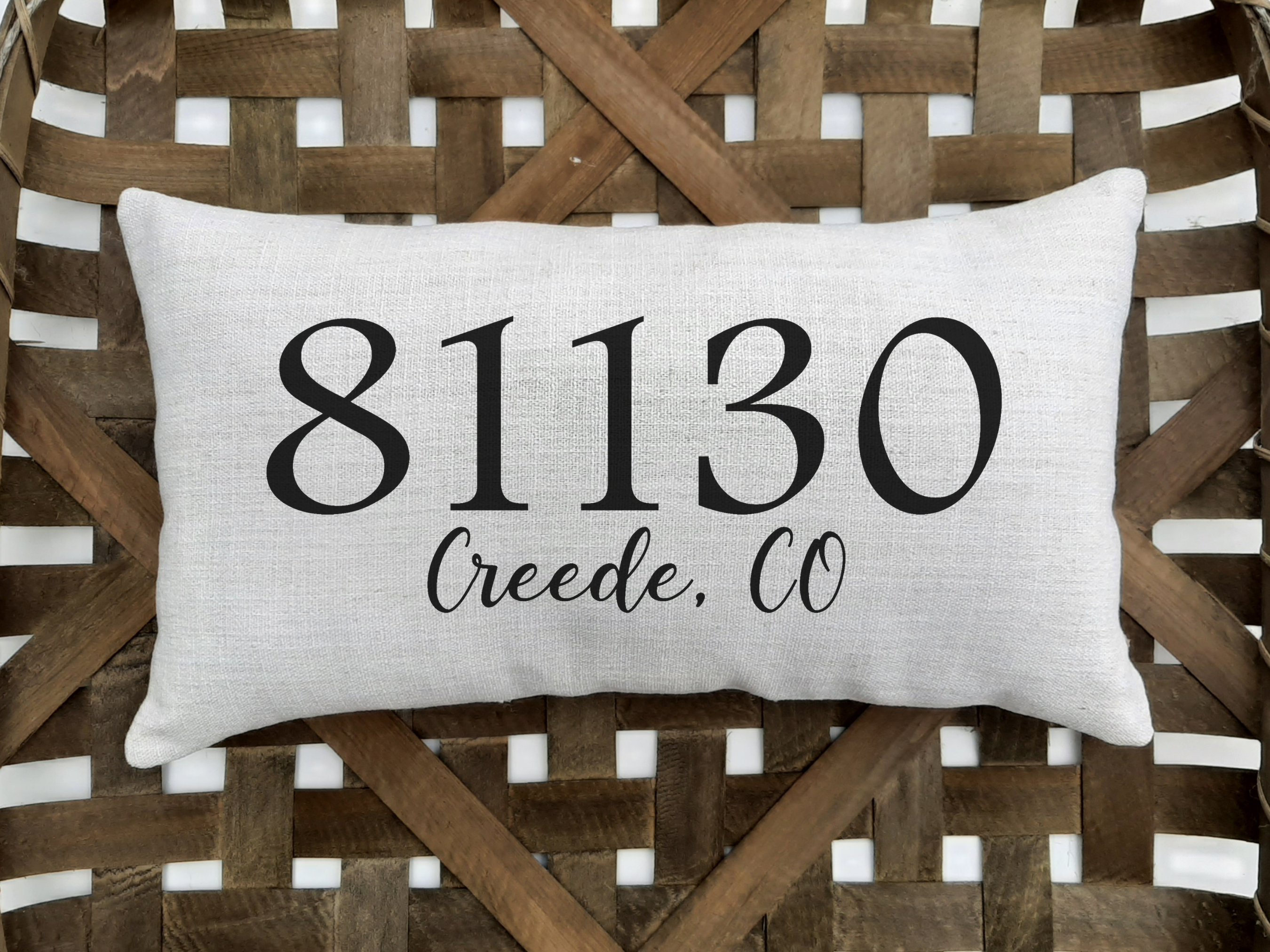 AbbyKate HOME - Wholesale Lumbar Pillow - Zip Code Lumbar Pillow with Script Font City and State1