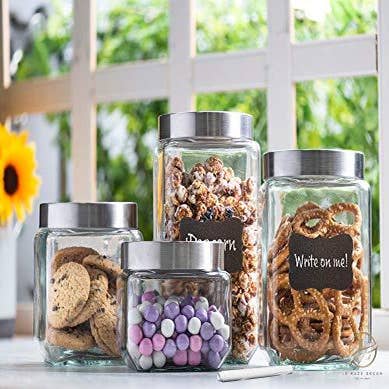 Glass Canister Set for Kitchen & Bathroom, Apothecary Food Storage