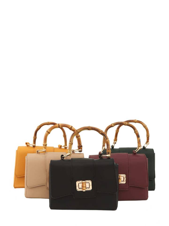 Rectangular Crossbody Bag with Bamboo Handle for wholesale by Pink Irene Wholesale