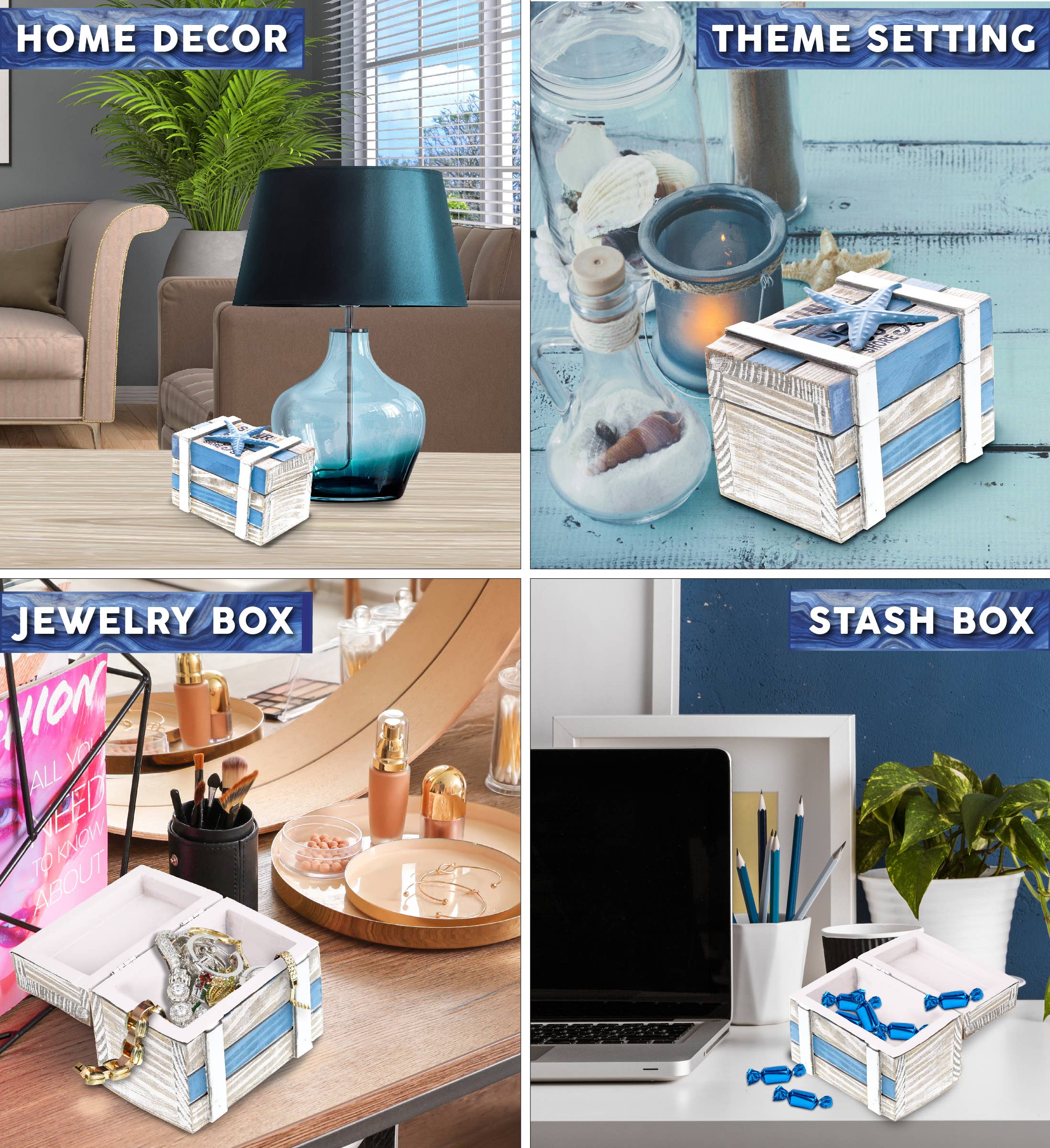 Cota Global - Wholesale Jewelry Box/Organizer - Nautical Decor - Aqua Sky Jewelry Box2