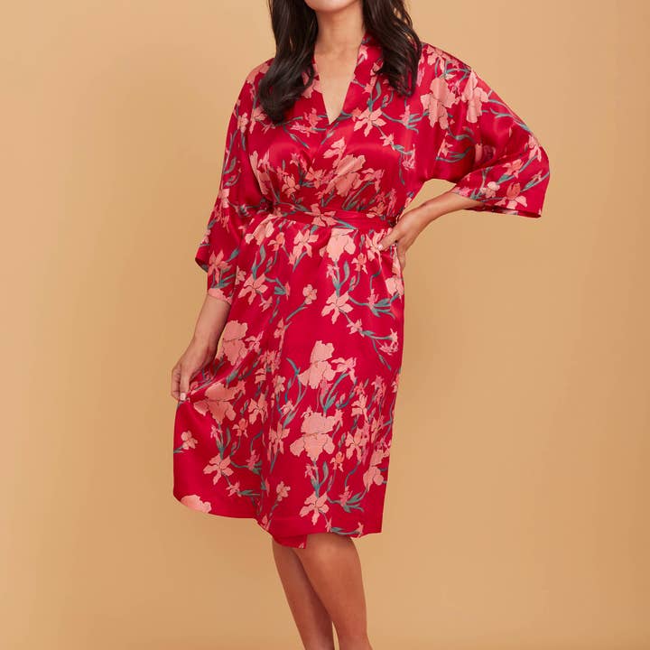 Scarlet Silk Kimono Robe for wholesale by Genevie