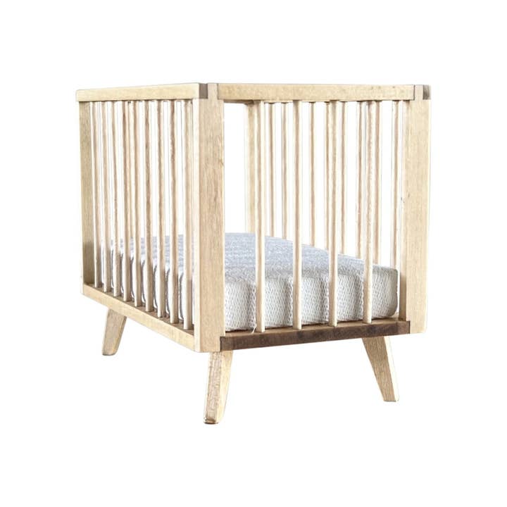 Macy Mae Dollhouse Designs - Wholesale Doll - Kids - Dollhouse Nursery Crib + Mattress | Natural Wood
