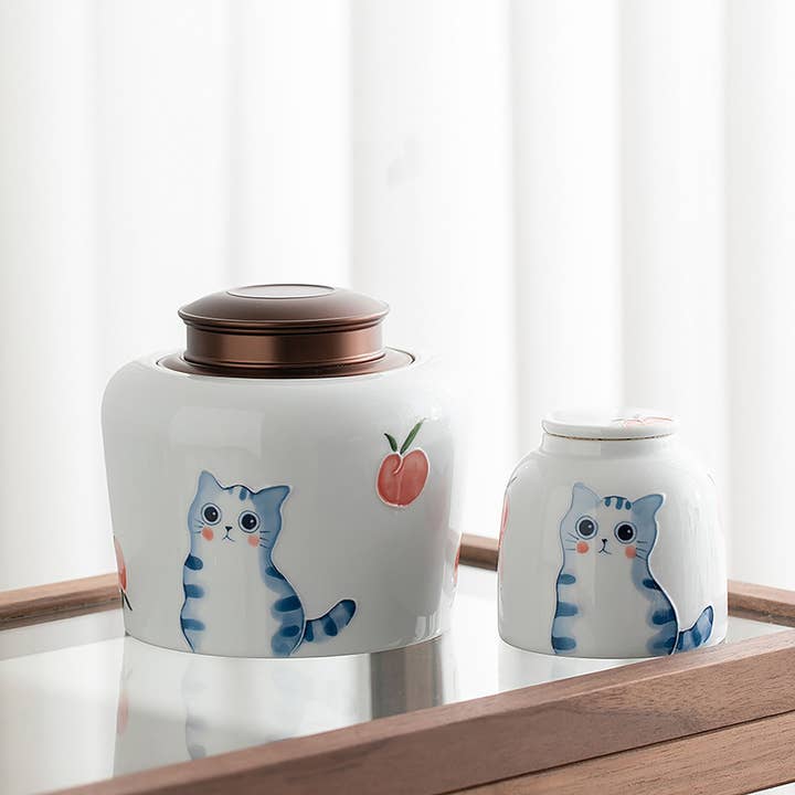 Caixa de chá em porcelana com bonito design de gato da sorte. por atacado de MinoCraft