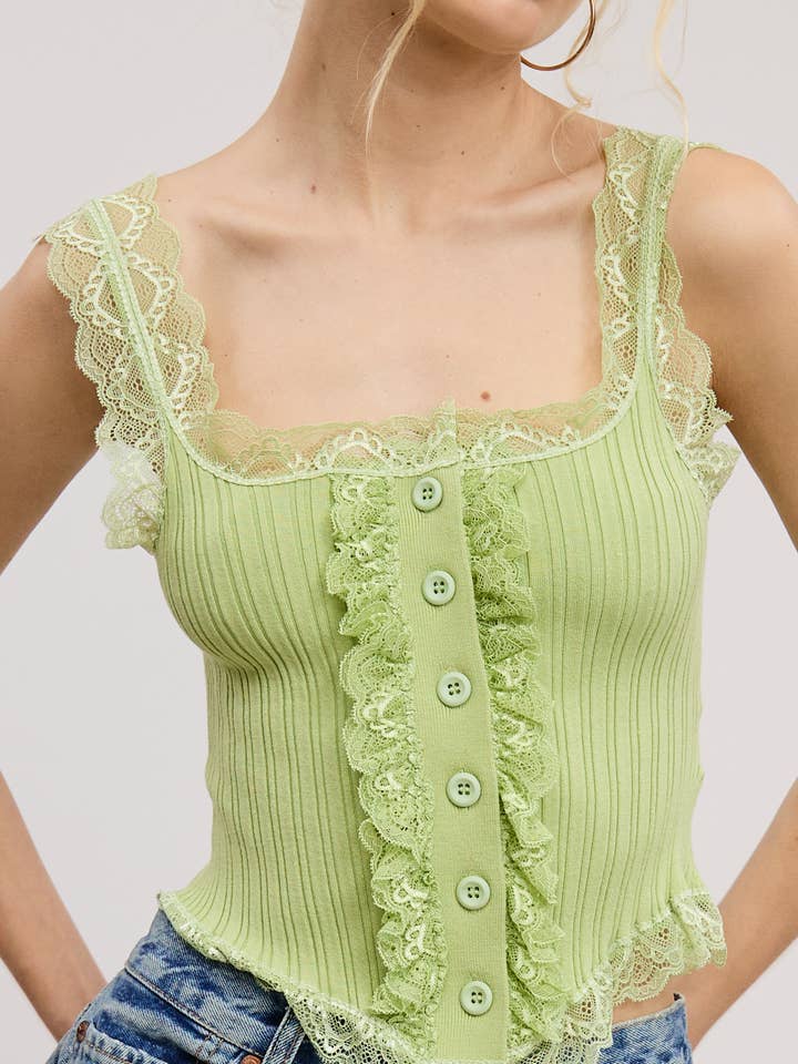 Mimosa - Wholesale Tank Top - Women's - Scalloped Lace Trim Corset-Bodice Knit Tank Top14