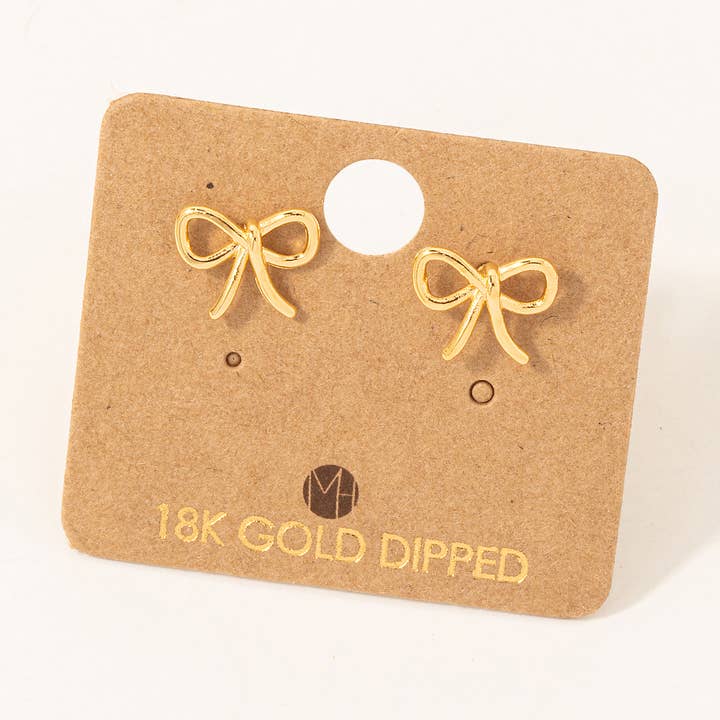 Fame Accessories - Wholesale Stud/Post Earrings - Gold Dipped Wire Ribbon Bow Stud Earrings
