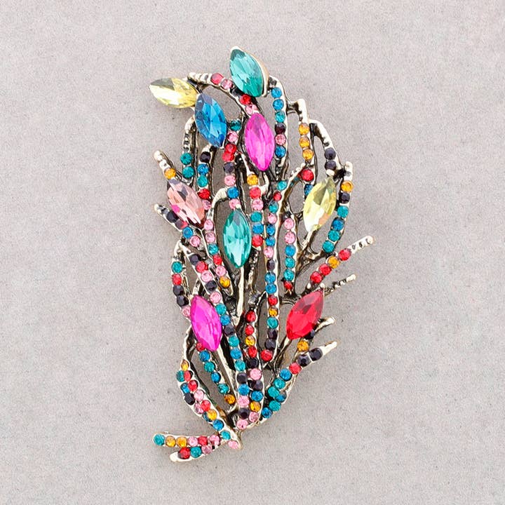 Spilla Rama a foglia in metallo con cristalli colorati per la vendita all'ingrosso da parte di Sonata