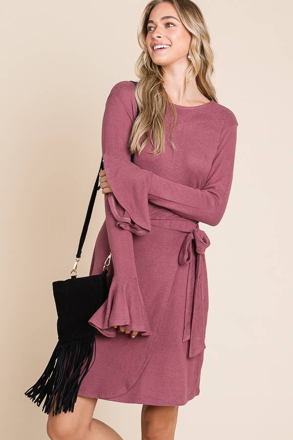 Culture Code – Engroshandel Kjole - Dame – CHD1390L - KJOLE MED FLÆSEDE LANGE ÆRMER OG SLÅ-OM BÆLTE5