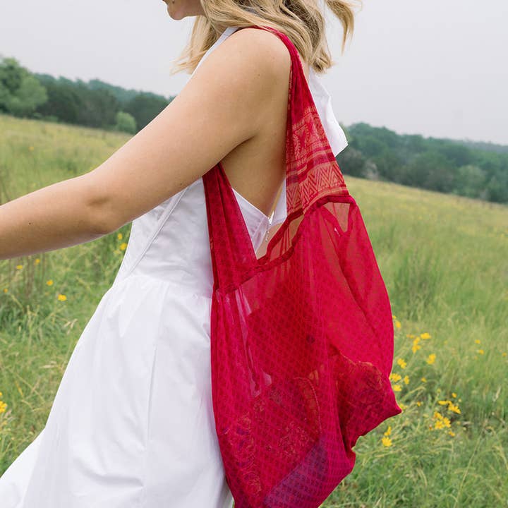 Matr Boomie Fair Trade - Wholesale Grocery/Shopping Bag - Reusable Fold-Up Shopping Bag - Assorted Upcycled Sari1