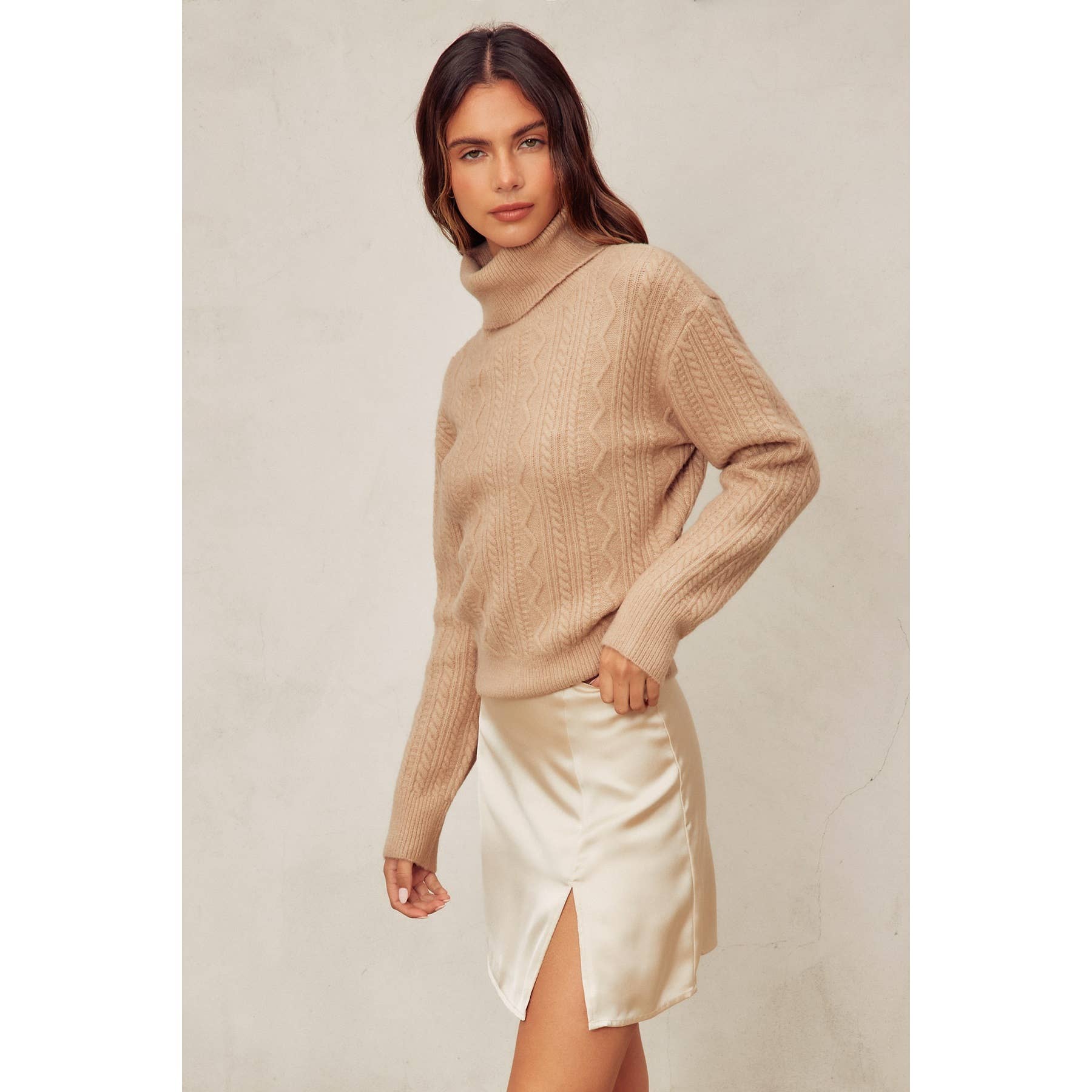 Dress Forum - Wholesale Knit Sweater - Women's - Fluffy Cable Detail Turtle Neck Sweater2