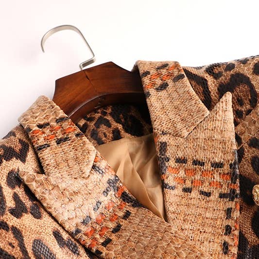 Multi-farvet BL095 Elegant Leopard Blazer: Slank, Stilfuld, Elegant for engroshandel på Faire3